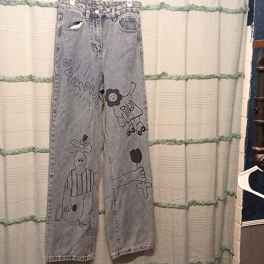 Straight leg shein jeans with printed cartoon size small